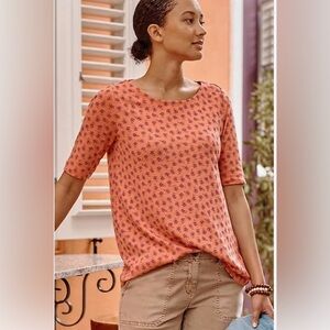 Pure Jill Pima-Slub Elbow Sleeve Tee